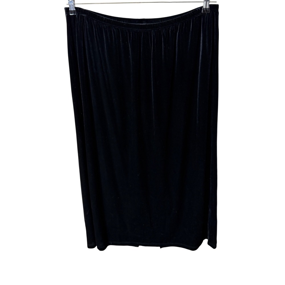 IN Studio Woman Black Velvet Midi Skirt Plus Size 2X Elastic Waist Back Slit USA